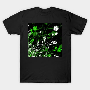 Stylish Abstract Floral Art - Green White T-Shirt